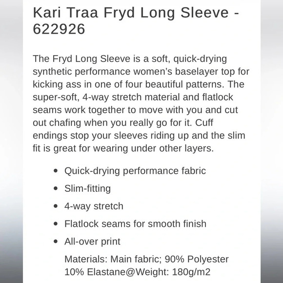 Kari Traa Fryd Long Sleeve Base Layer Women's Small in Rmisty - Picture 7 of 11